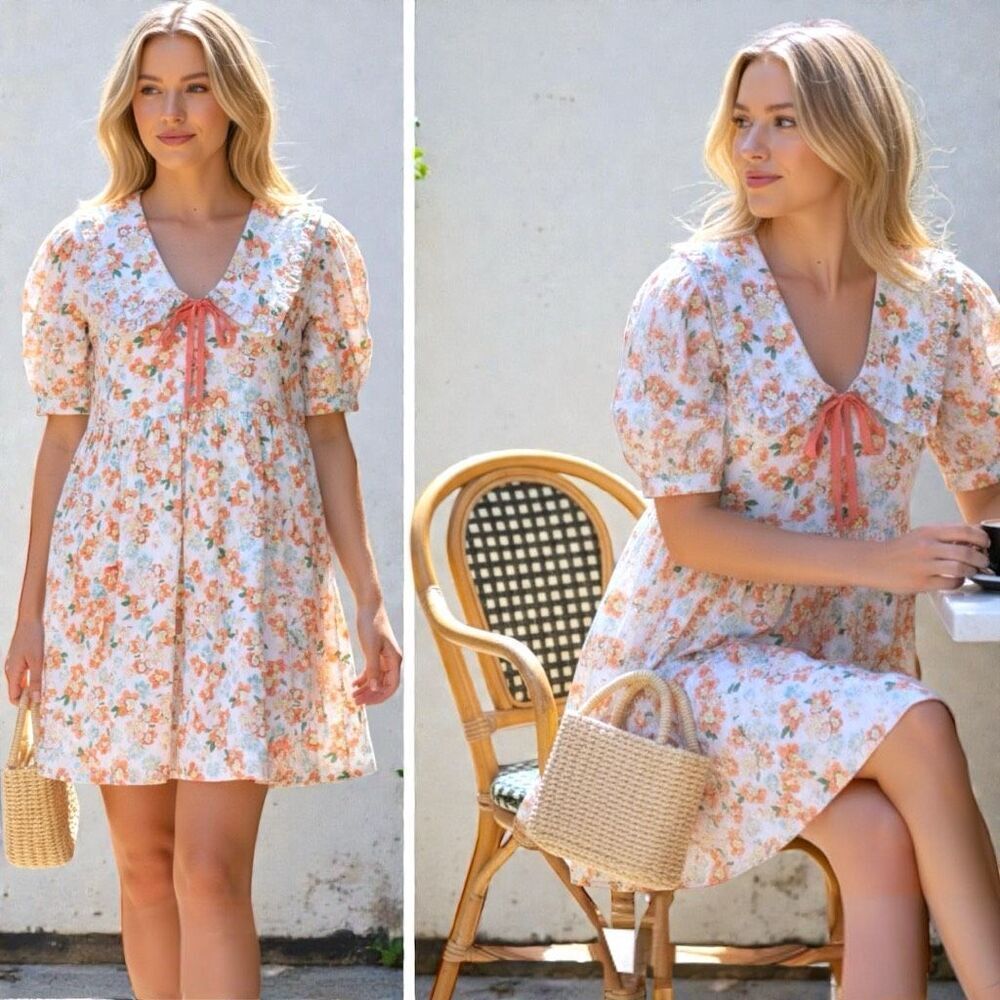 Floral Print Puff Sleeve Tie Front Mini Dress NWT  | Umgee - Picture 4 of 13